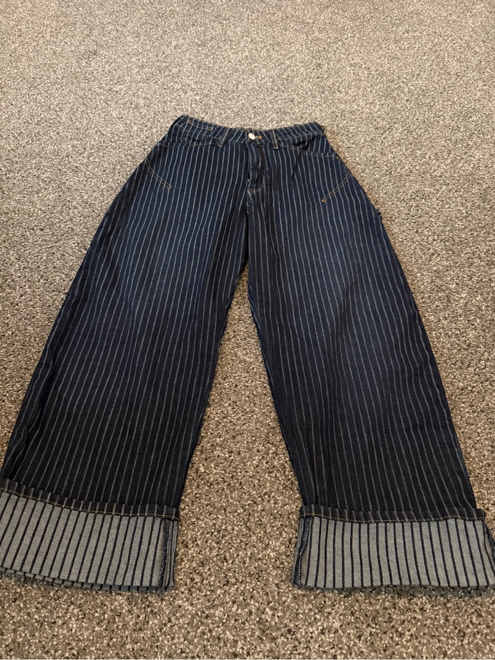 Pilcro Navy Pinstripe Cropped Wide-Leg Jeans